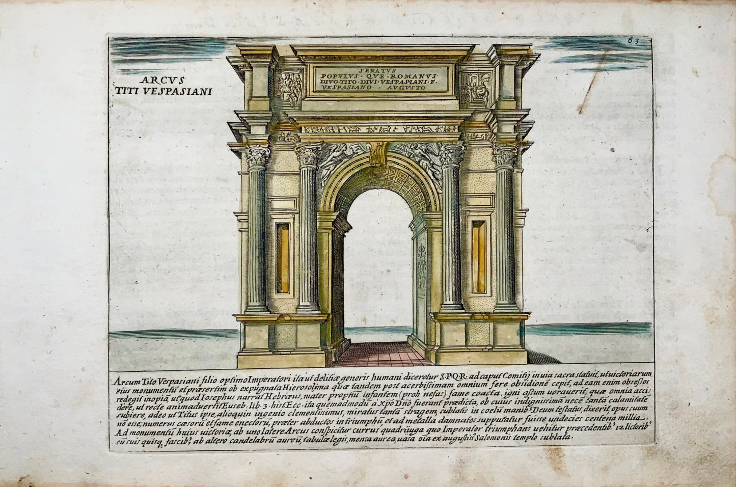 1624 Laurus (Lauro), Arc de Titus Vespasien, Rome, gravure coloriée à la main