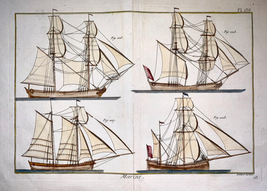 1783 Vial du Claurbois hand coloured - Sailing Ship Shipbuilding - Double Folio - Maritime
