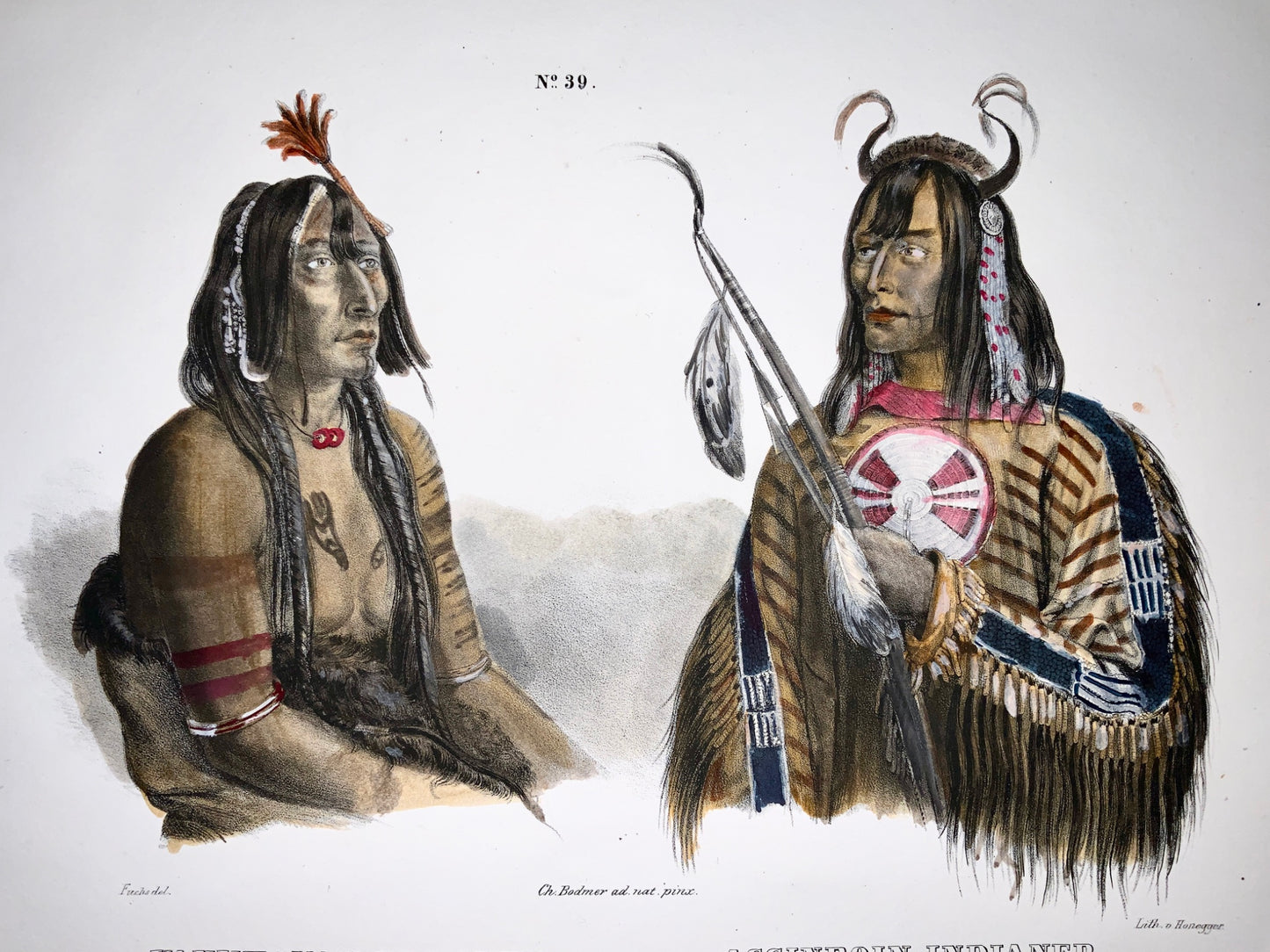 Karl Bodmer (1809-93) - Yanktonan Assinboin Indians - Hand coloured folio 1840 - Ethnology