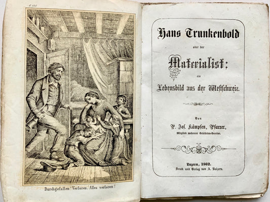 1862 ALCOHOLISM Kaempfen, Joseph. Hans Trunkenbold, oder der Materialist - Book, Switzerland