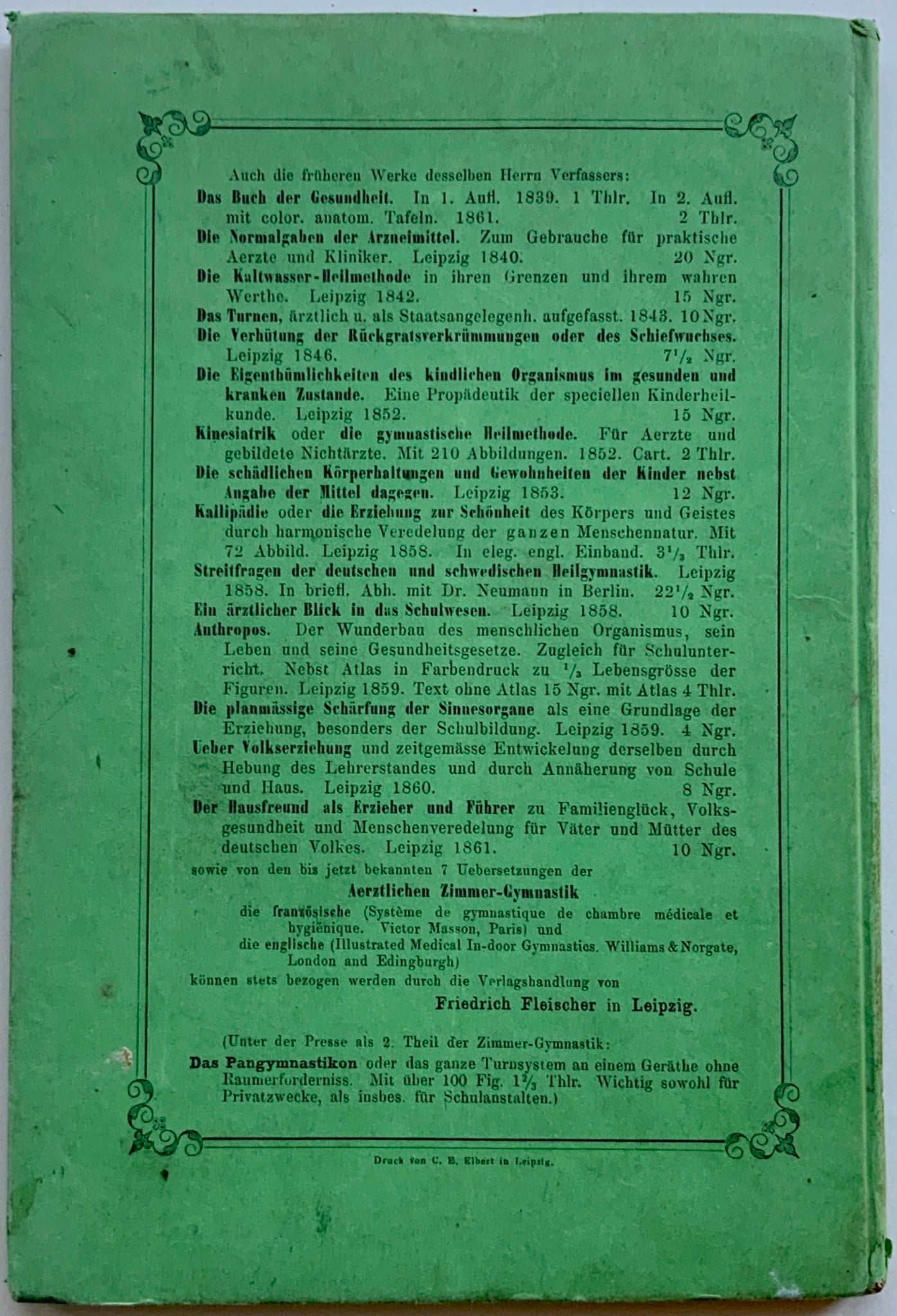 1862 GYMNASTICS Schreber Aerztliche Zimmer Gymnastik - Classic edition - Book, Medicine, Sport