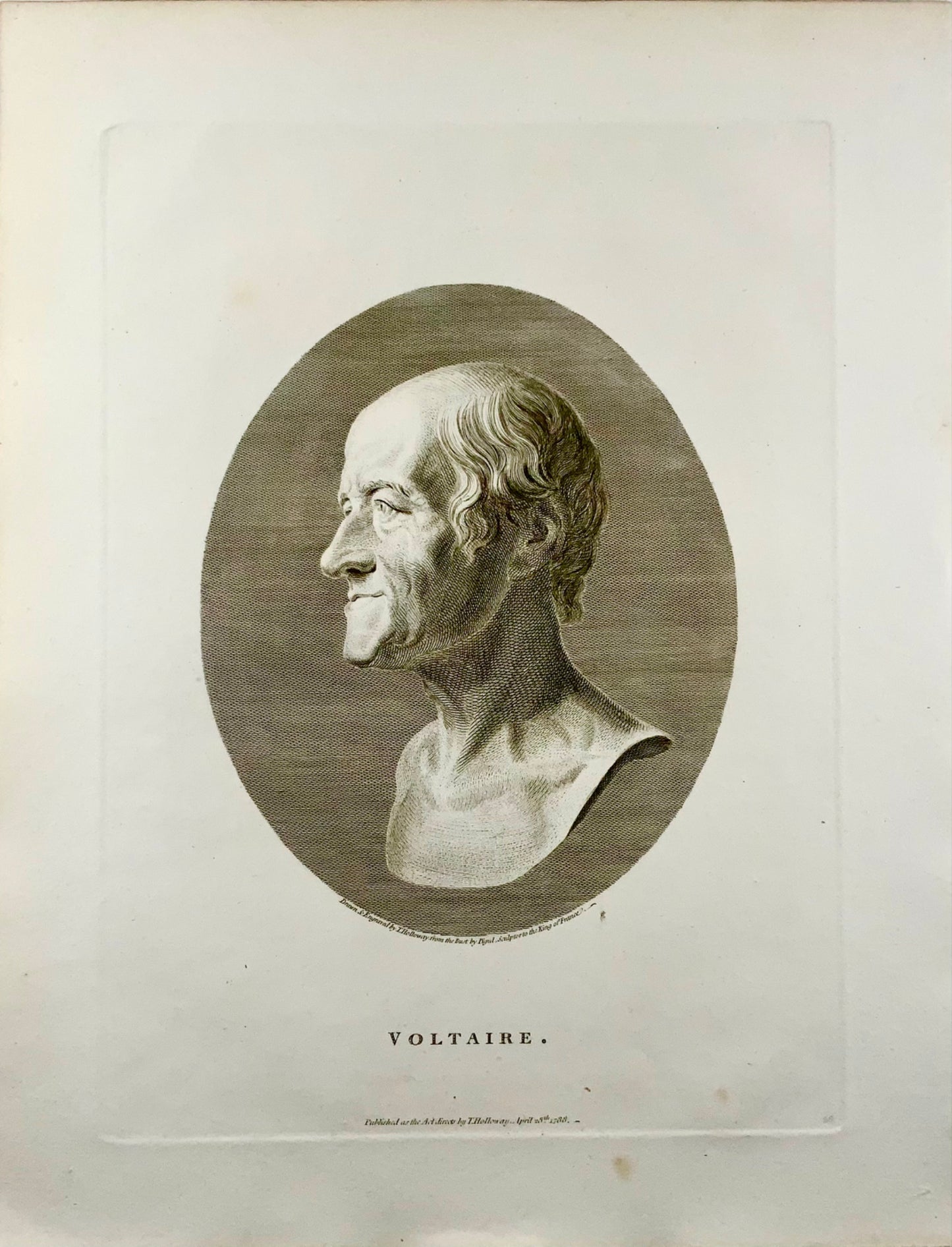 1778 VOLTAIRE fine folio engraved portrait of Thomas Holloway