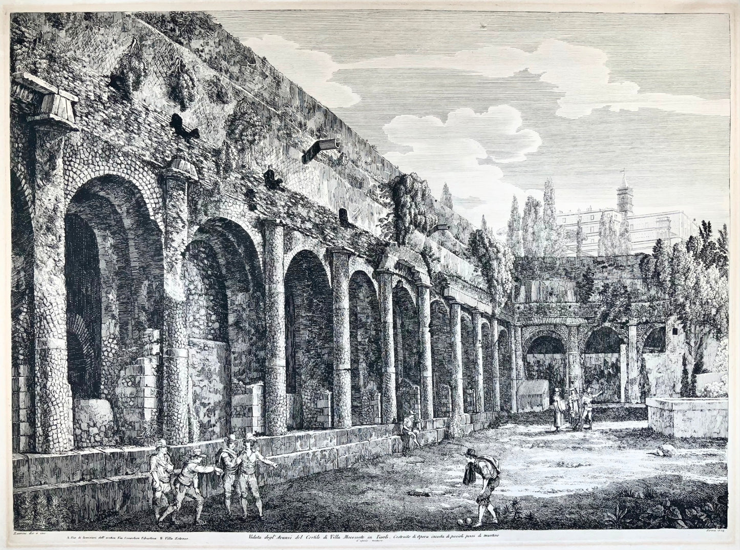 1824 Luigi Rossini, Villa Mecenate, Tivoli, Rome, 52x64 cm, gravure sur cuivre