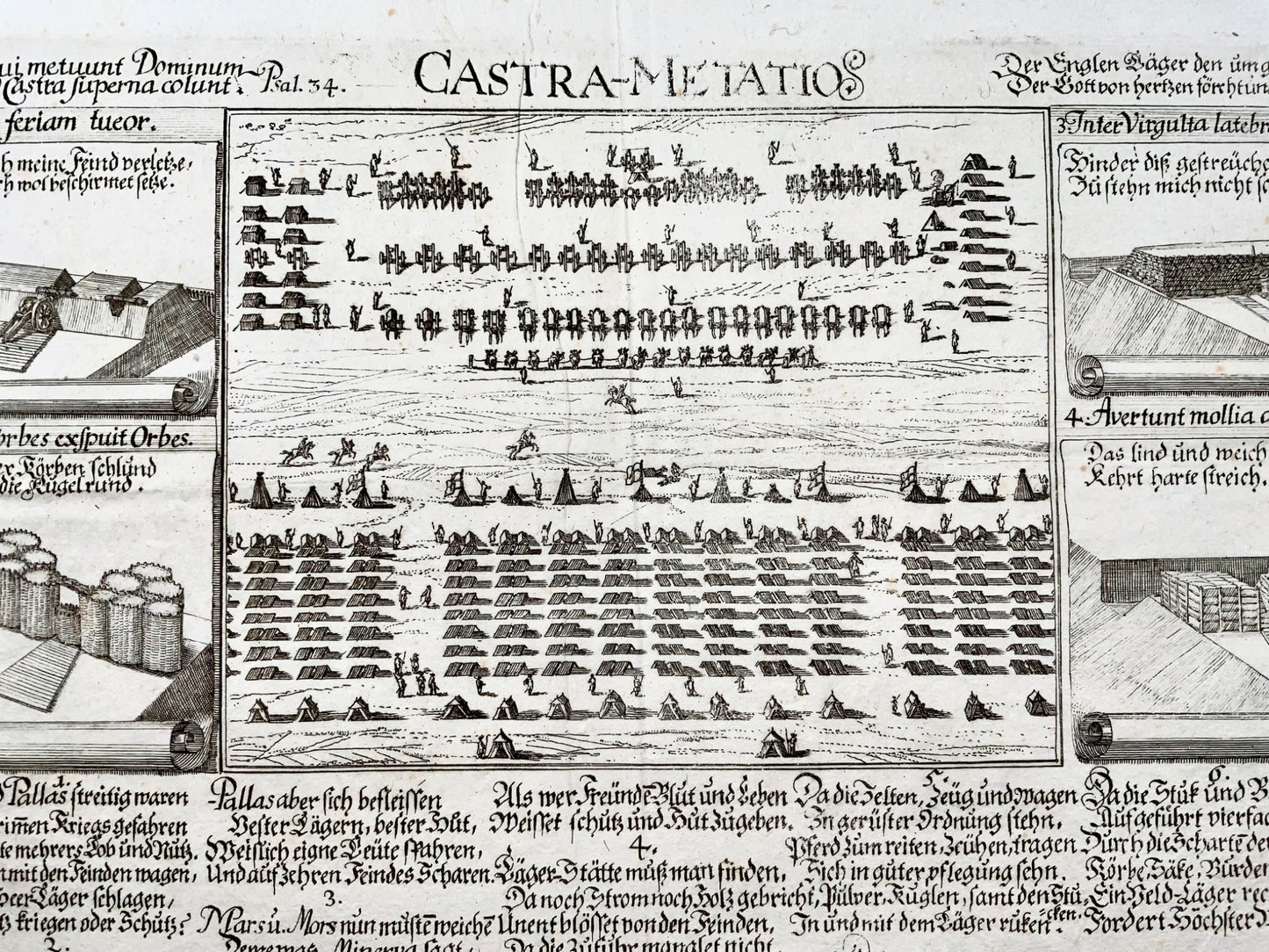 1697 Broadside, 'Castra-Metatio', formation d'un camp militaire, Suisse
