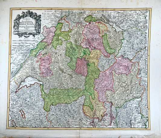 1757 Large map of Switzerland, C. Lotter, with exceptional detail, hand colour