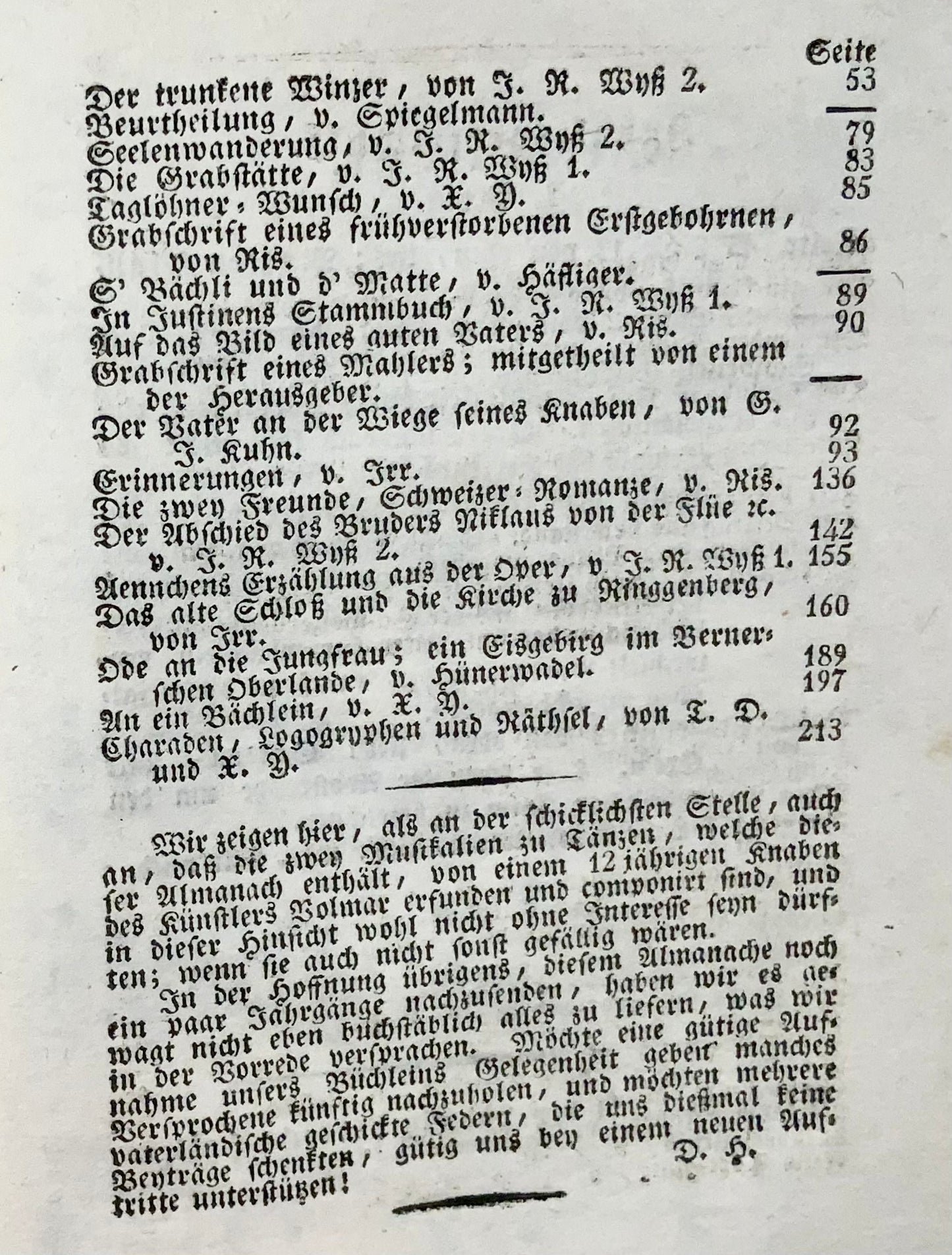 1811 Robinsonade, Almanach, Alpenrosen, Kuhn, Meisner, Wyss, 6 planches, 2 notations musicales, littérature, Suisse