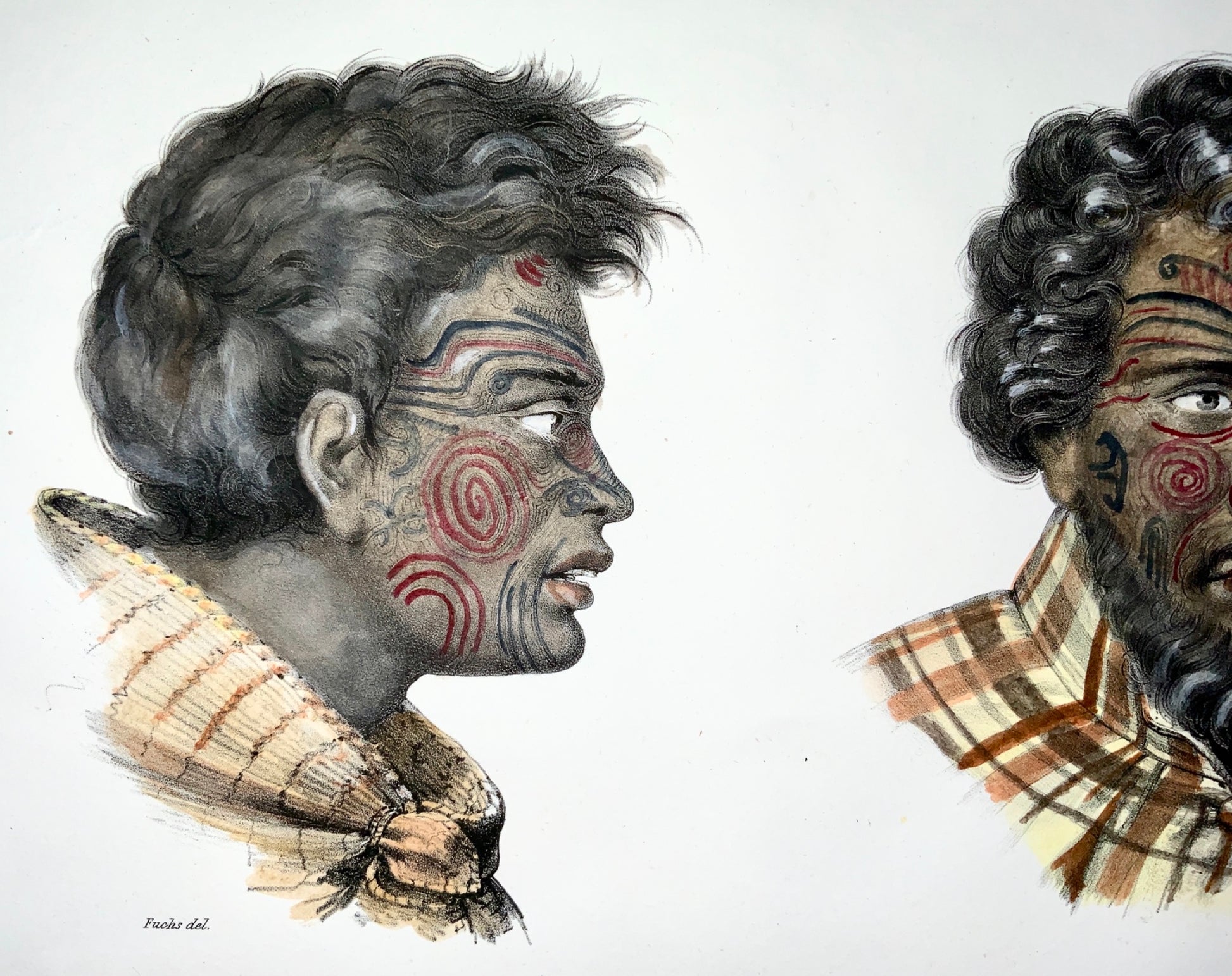 1840 Tattooed Chief from NEW ZEALAND hand colored FOLIO lithograph - Ethnology, Travel