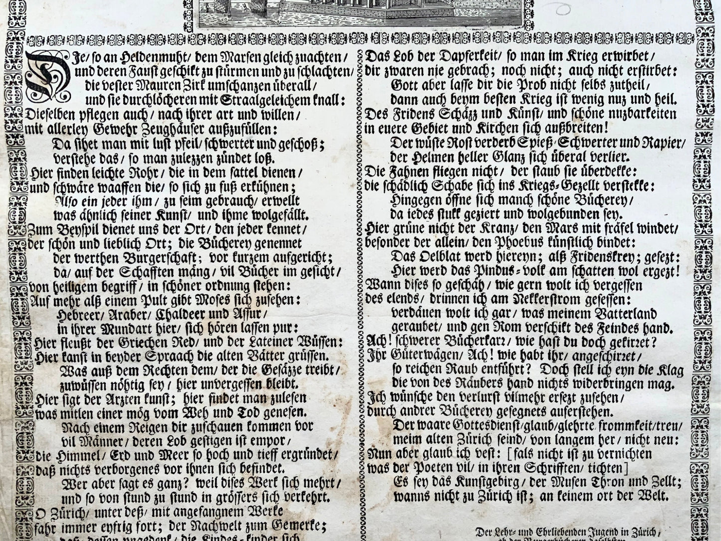 1661 Broadsheet, Ode to the City Library, Zurich, Switzerland, bibliothecography