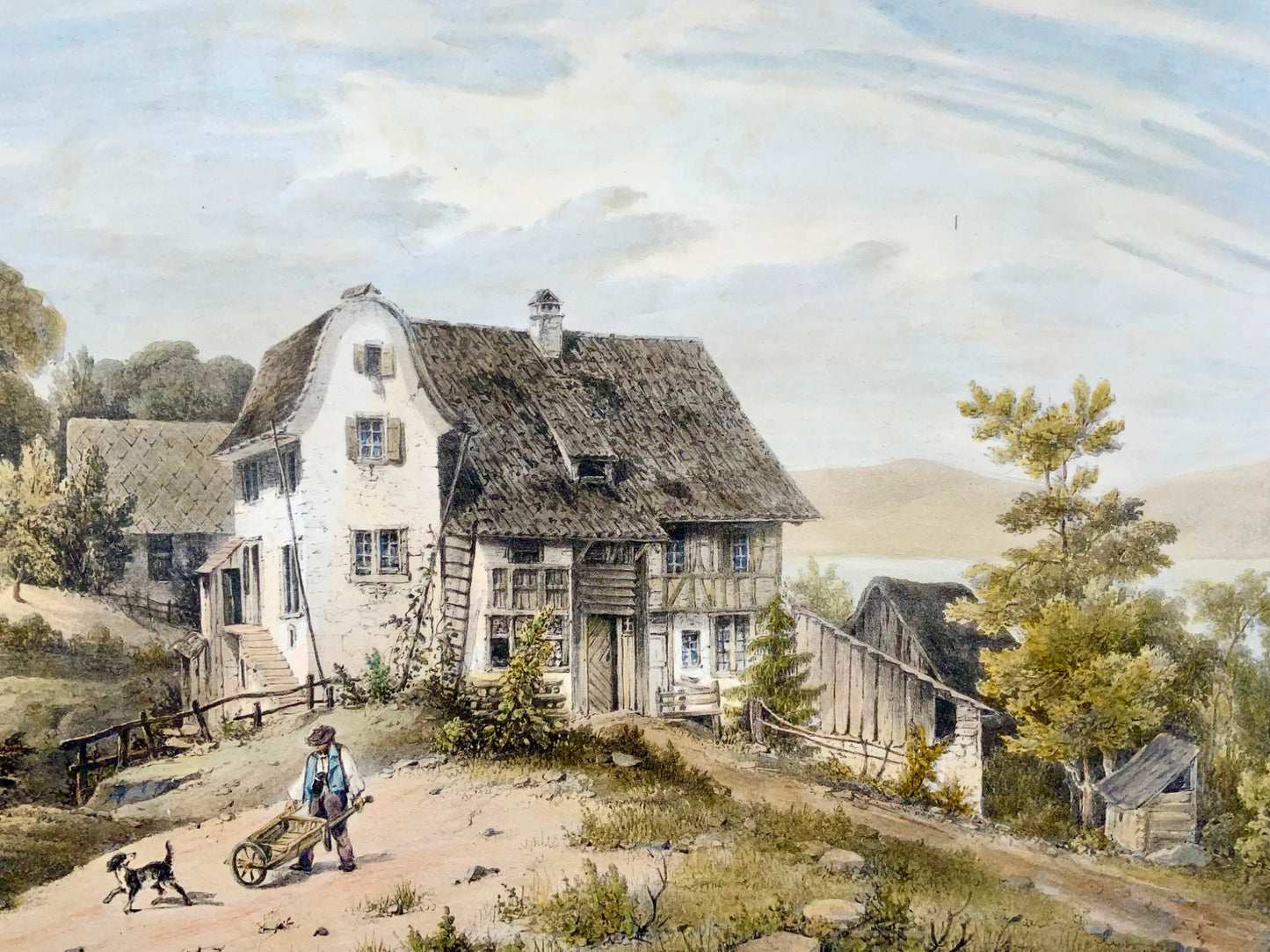 1850 c. Thalwill, Zurich, Switzerland, rare large lithograph by d’Orschwiller