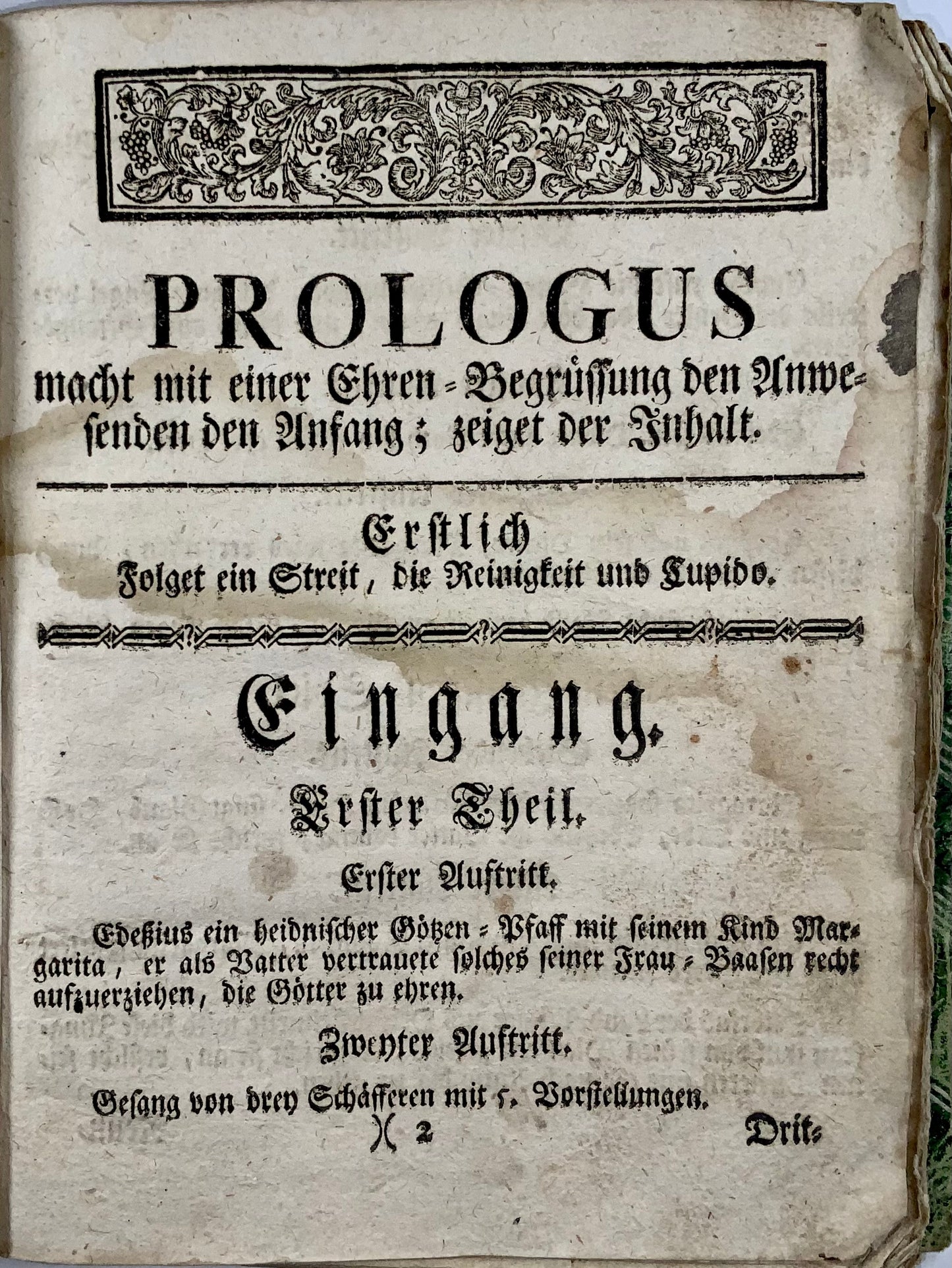 1765 Manuscript, Swiss baroque theatre, with printed title and description, fine frontispiece