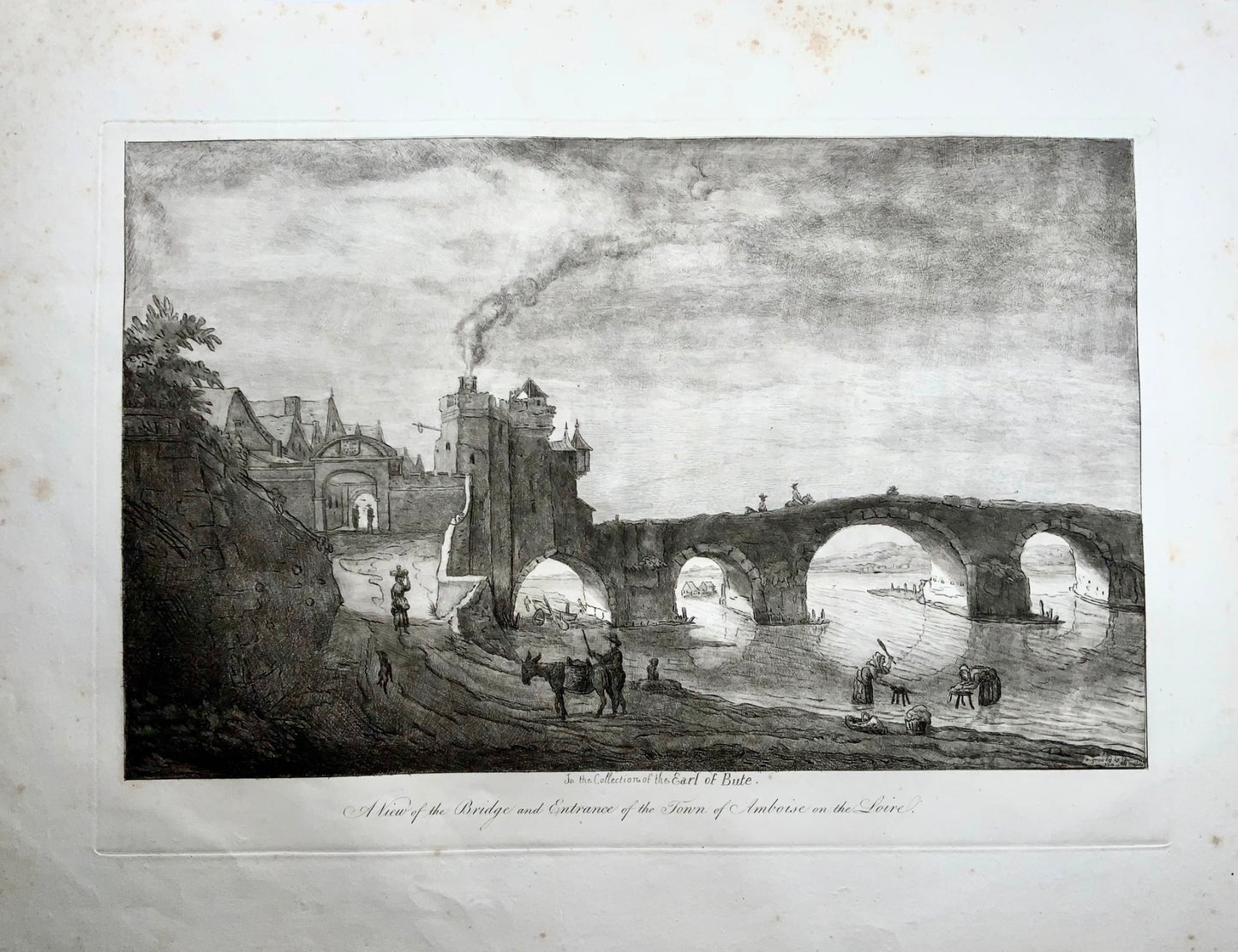 1764 Ambroise, Vallée de la Loire, France, grande gravure rare de William Baillie