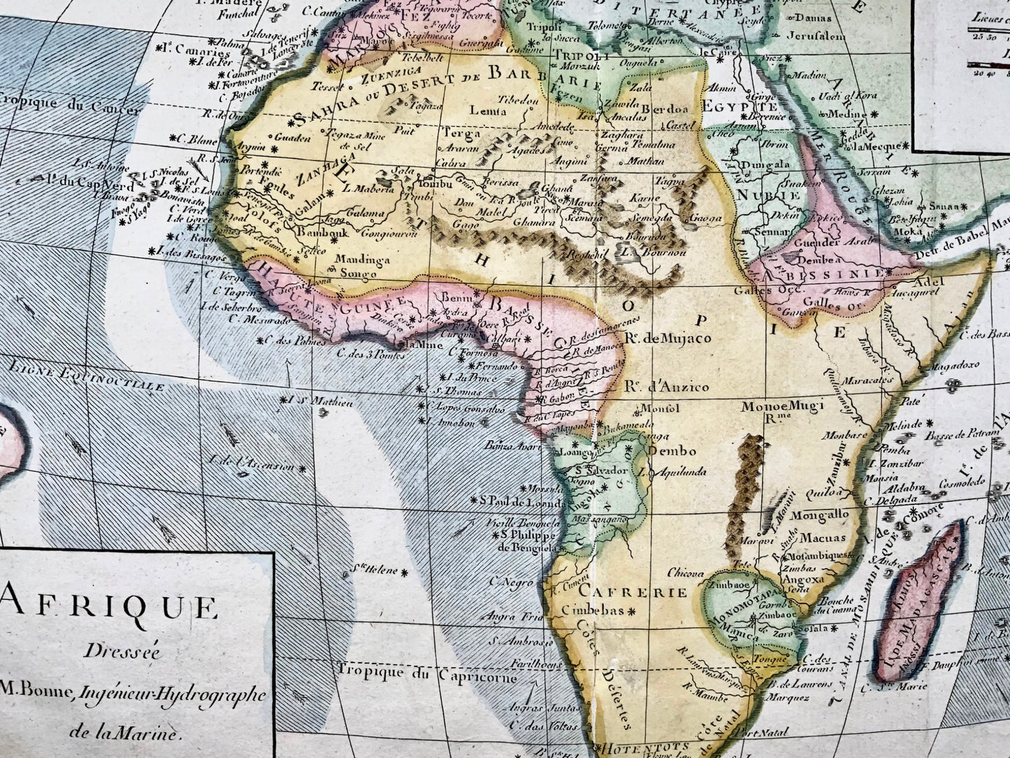 1780 Afrique, Bonne, carte coloriée à la main, gravée sur cuivre