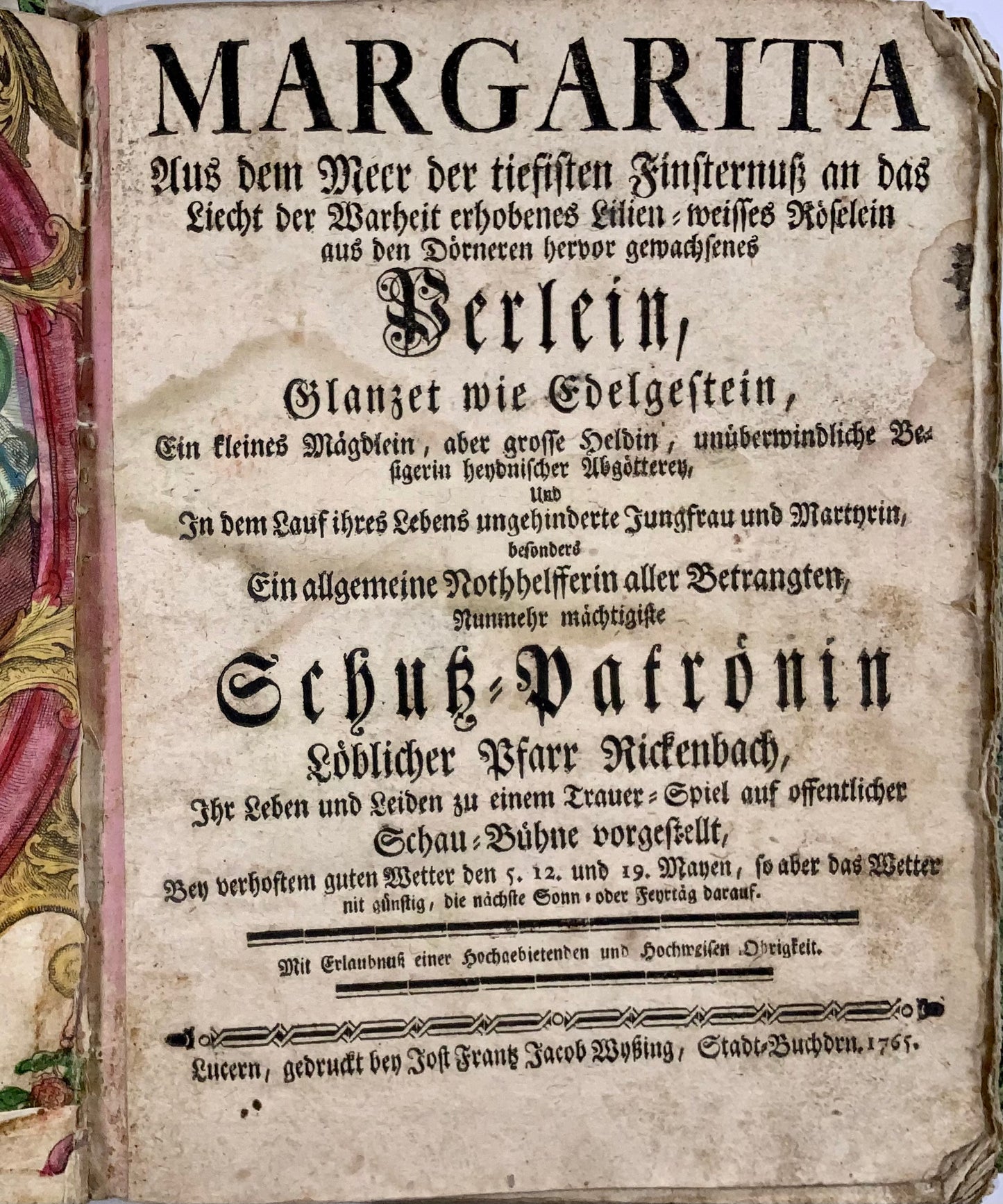 1765 Manuscript, Swiss baroque theatre, with printed title and description, fine frontispiece