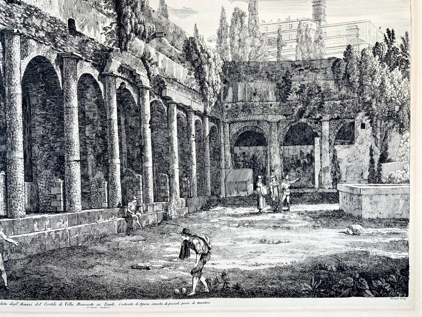 1824 Luigi Rossini, Villa Mecenate, Tivoli, Rome, 52x64 cm, gravure sur cuivre