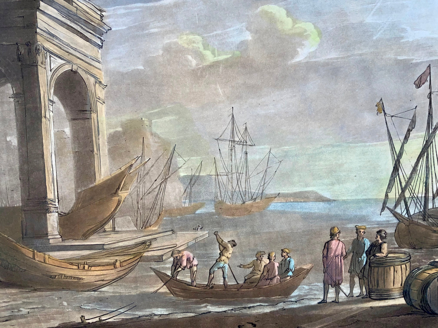 1774 Richard Earlom d'après CLAUDE LORRAIN - Vue du port avec navires - Grand papier - Art classique
