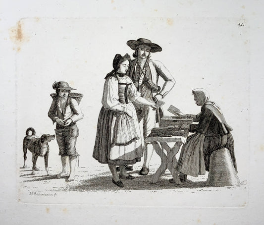 1810 Libraire suisse, fine eau-forte de Johann Jakob Biedermann