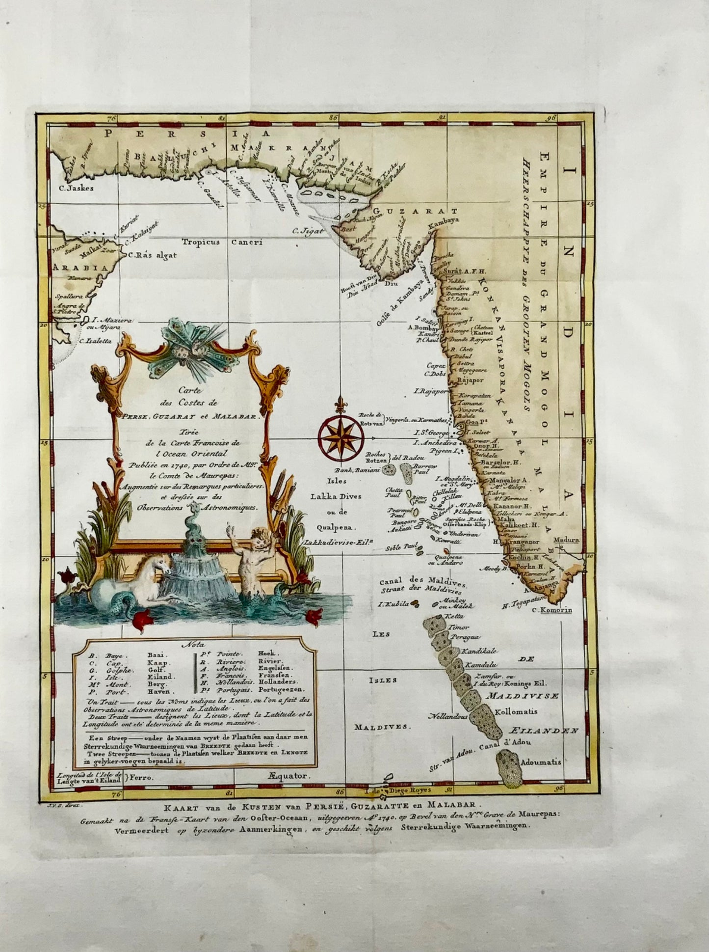 1749 Bellin, Schley, map of Indian Ocean, Maldives, India, Pakistan, Iran, foreign topography