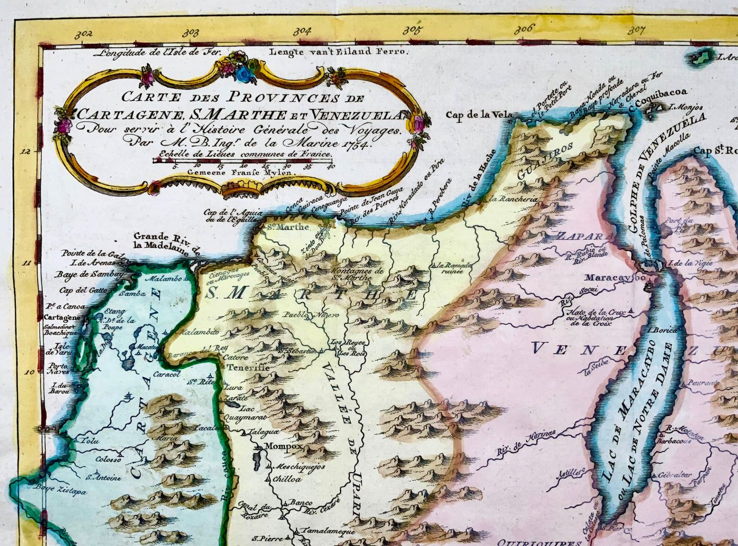 1770 JV Schley, Venezuela, Caracas, grande gravure sur cuivre, carte