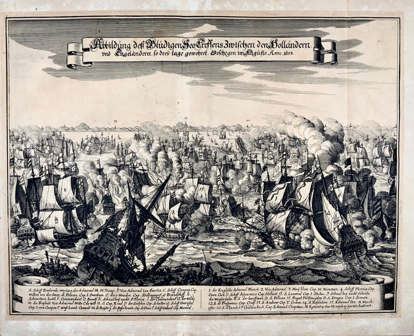 1655 Mattheus Merian, bataille navale, première guerre anglo-néerlandaise