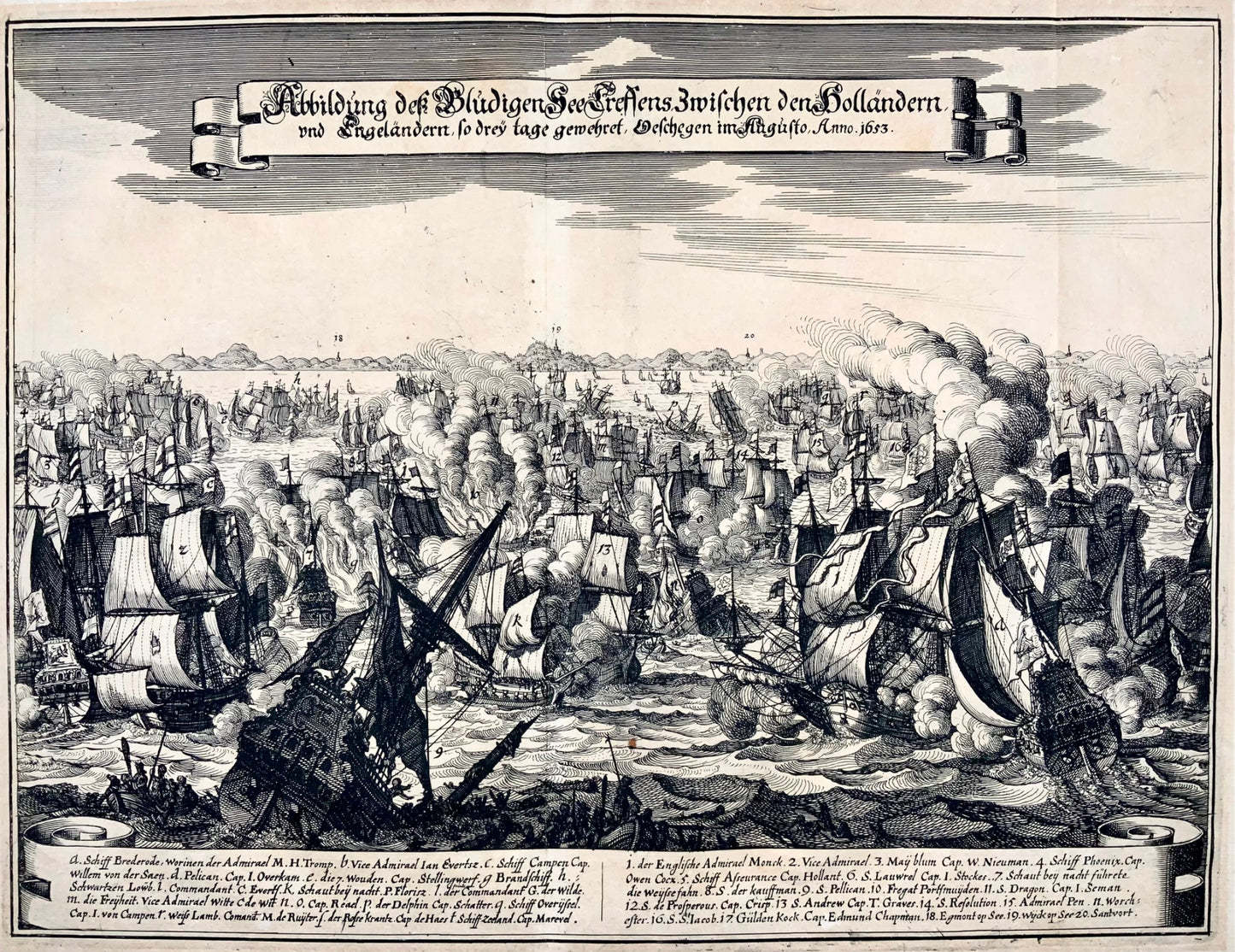 1655 Mattheus Merian, bataille navale, première guerre anglo-néerlandaise