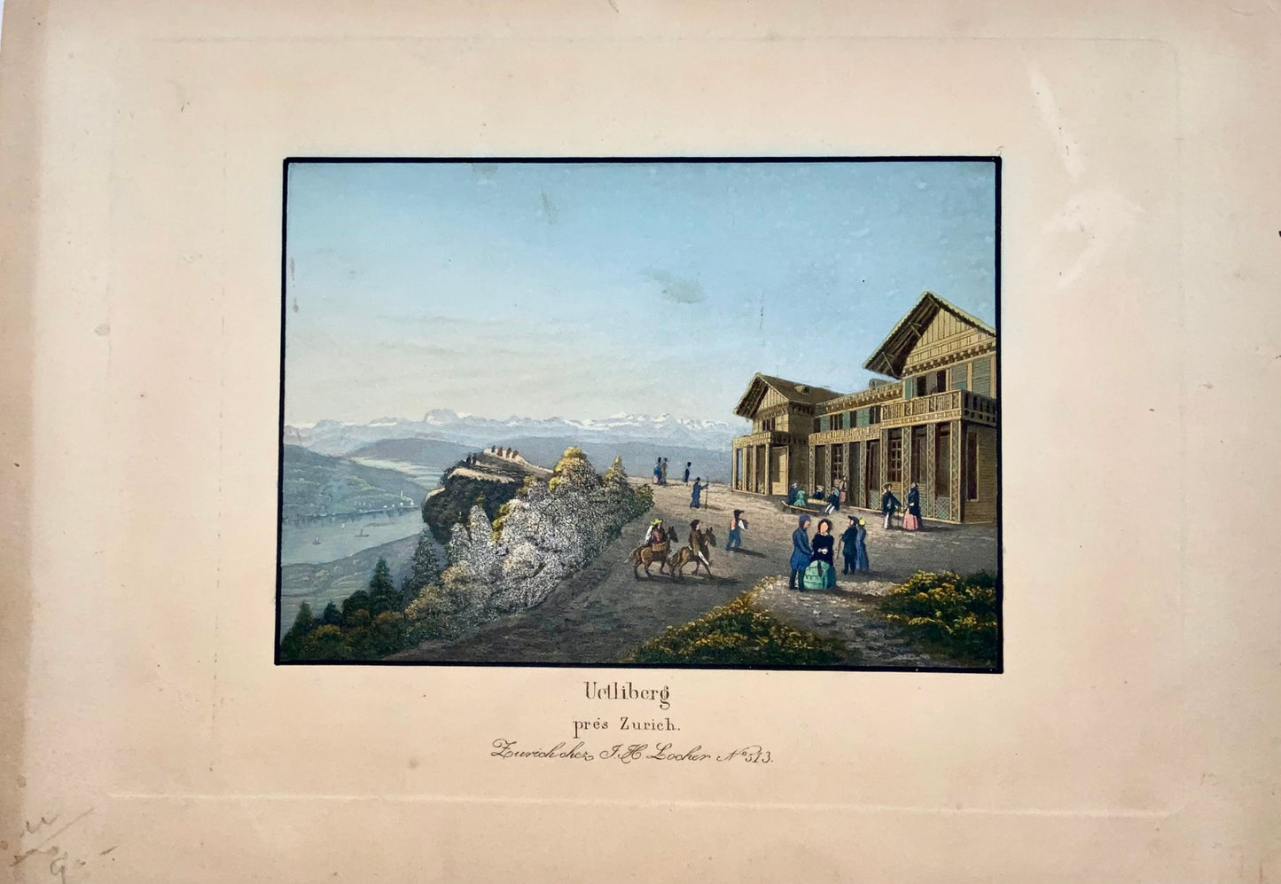1850 J.H. Locher, Uetliberg by Zurich, Switzerland, coloured aquatint