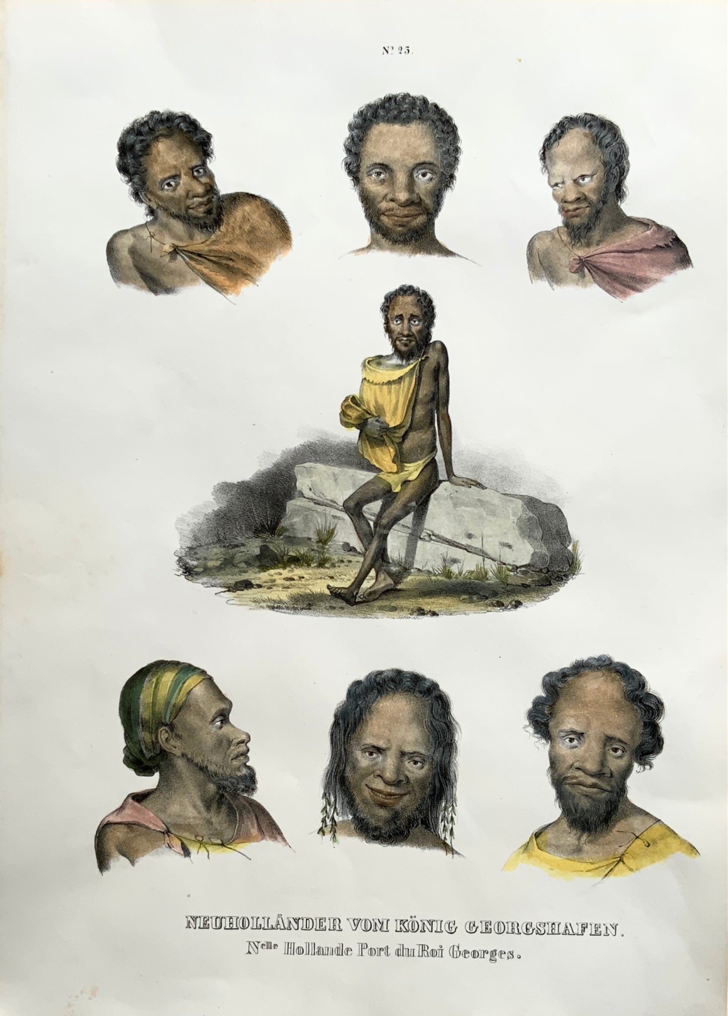 1827 Australian ABORIGINES - Brodtmann ORIGINAL handcol FOLIO stone lithography - Ethnology