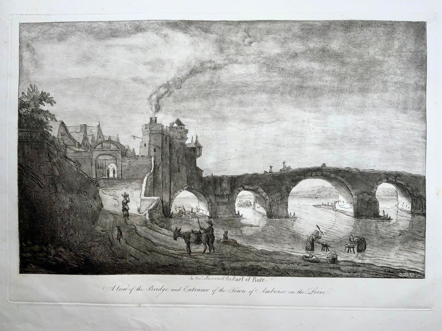 1764 Ambroise, Vallée de la Loire, France, grande gravure rare de William Baillie