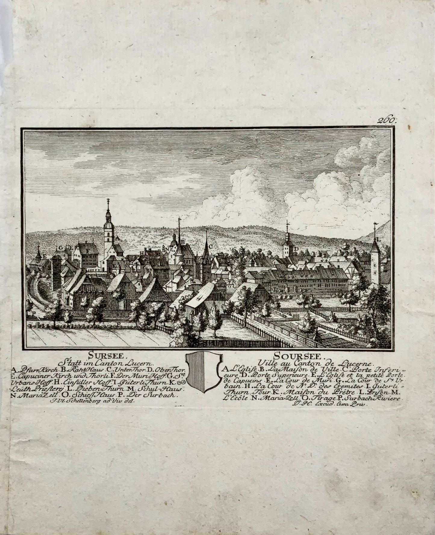 1754 Herrliberger, Sursee, Lucerne, Suisse, gravure sur cuivre