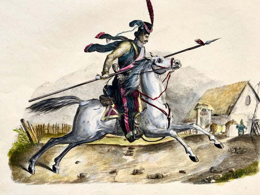 1824 Tartary Horse - K.J. Brodtmann handcol FOLIO stone lithography - Mammal, military history