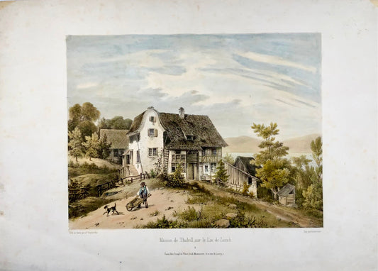 1850 c. Thalwill, Zurich, Switzerland, rare large lithograph by d’Orschwiller