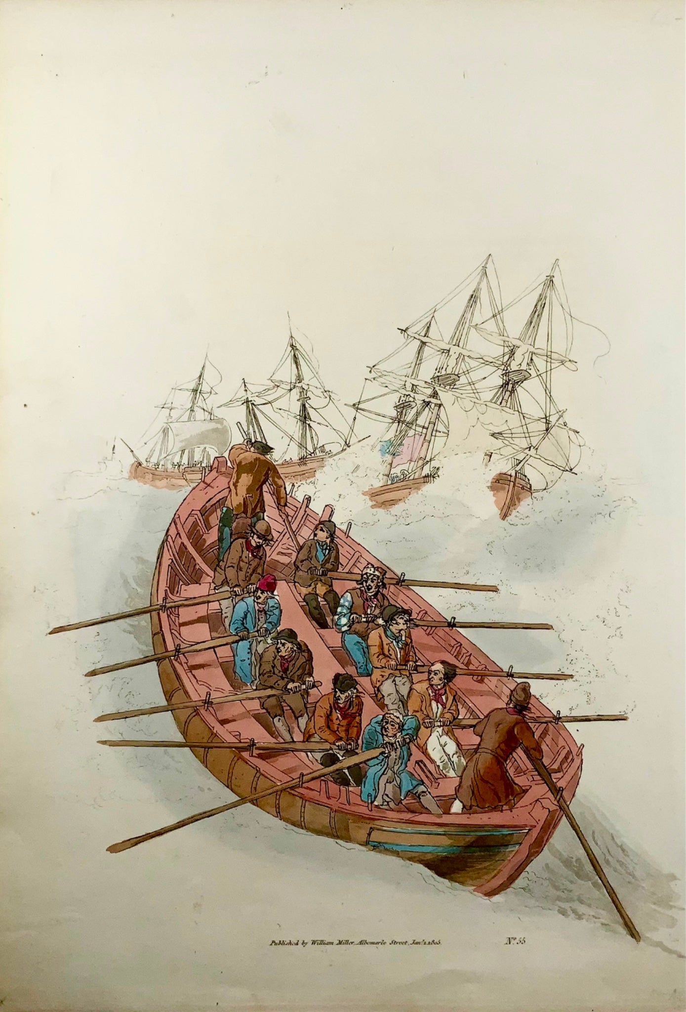 1805 Wm Miller, The Life Boat, Shipwreck, aquatinte folio avec couleur à la main, maritime