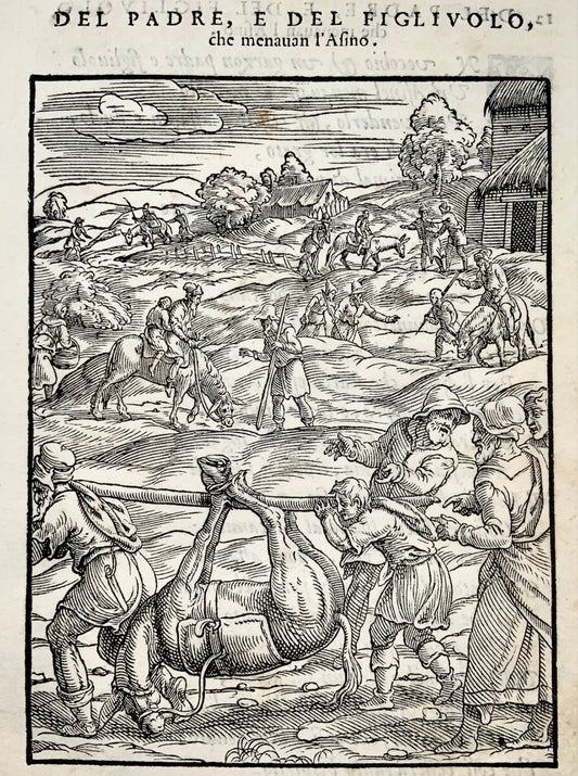 1570 Jour. M. Verdizzotti (1525-1600), le Père et les Fils, feuille gravée sur bois, fable