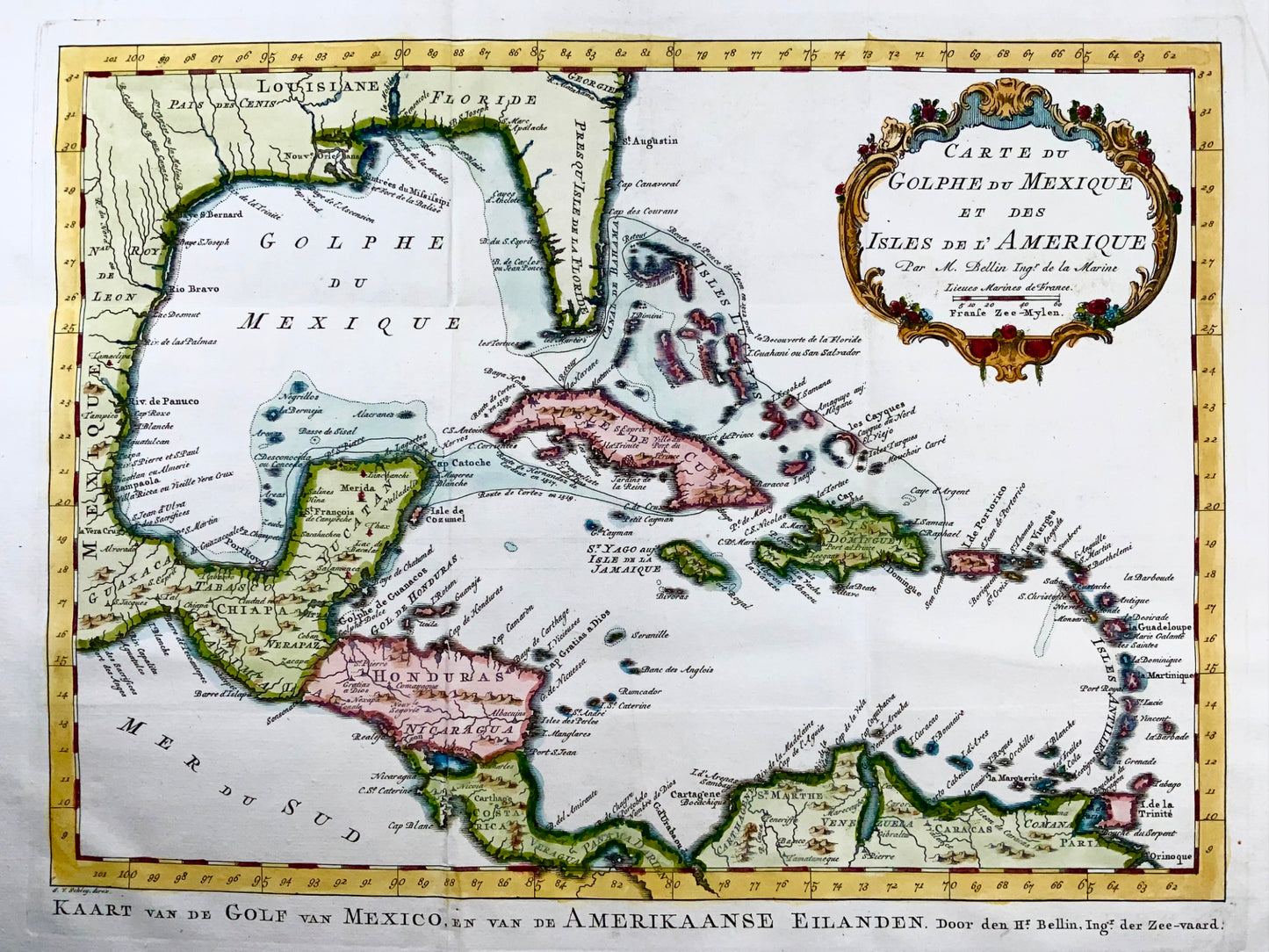 1754 Bellin, Schley, Florida, Louisiana, The Caribbean, Mexico large map