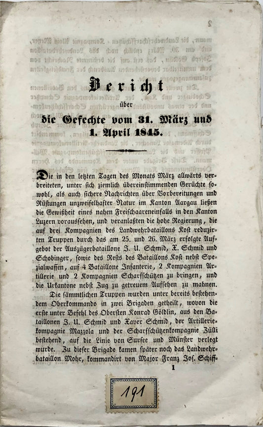 1845 L. Von Sonnenberg, révolte à Lucerne, Suisse