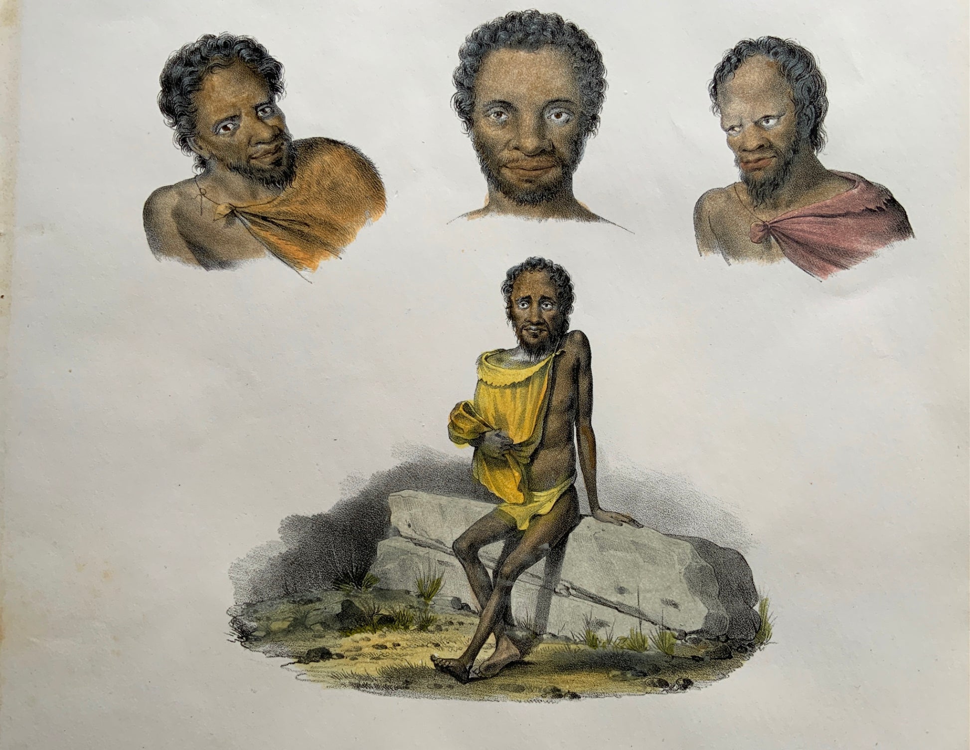 1827 Australian ABORIGINES - Brodtmann ORIGINAL handcol FOLIO stone lithography - Ethnology