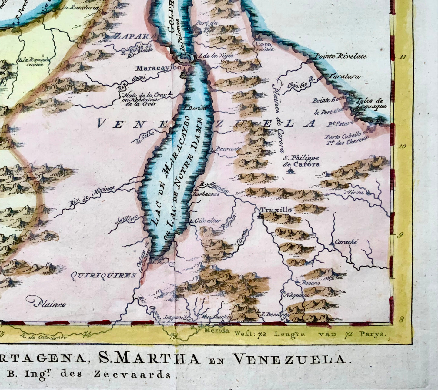 1770 JV Schley, Venezuela, Caracas, grande gravure sur cuivre, carte