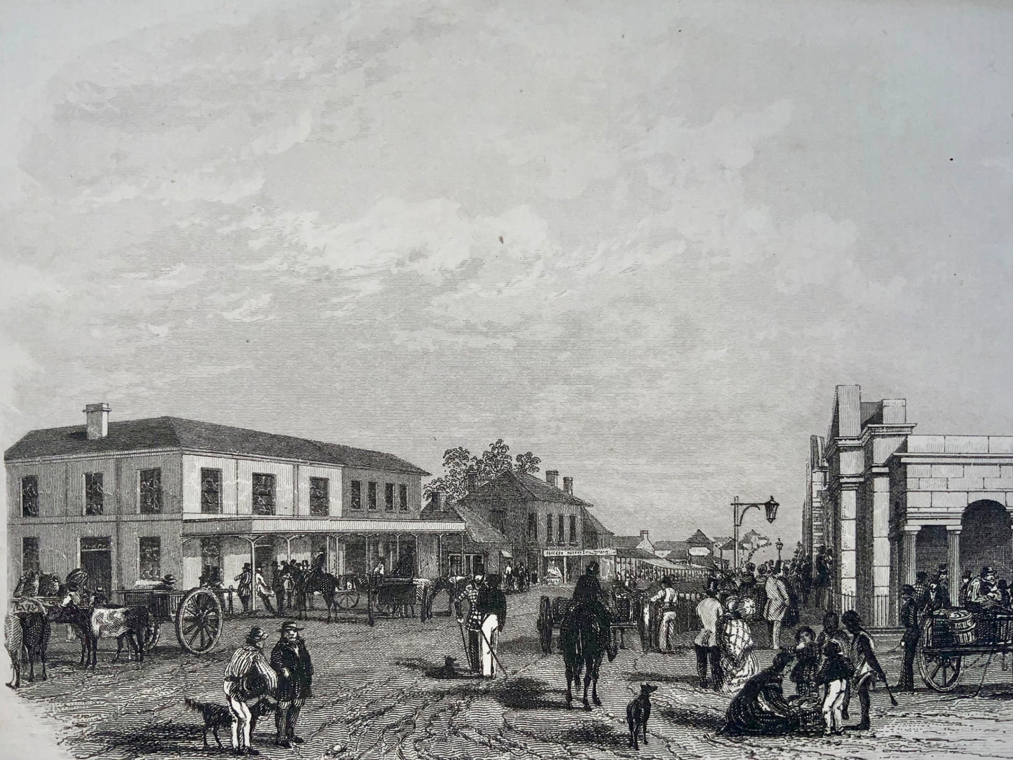 1847 Harwood, Hindley Street, Adélaïde, gravure, rare, topographie étrangère