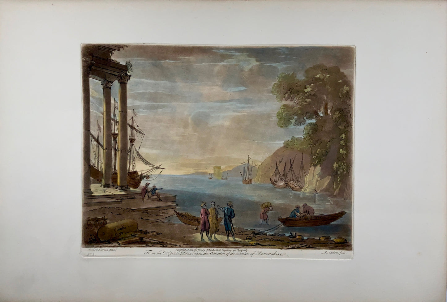 1774 Richard Earlom d'après CLAUDE LORRAIN - Vue du port en Italie - Grand papier - Topographie, Gravure de Maître