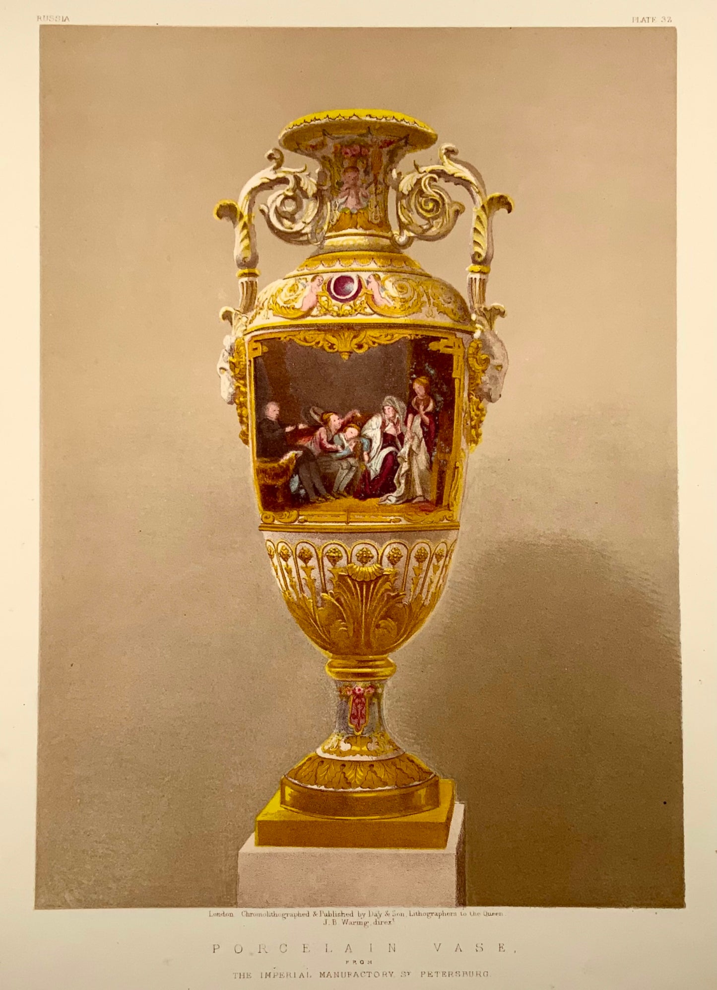 1862 Vase en porcelaine, Saint-Pétersbourg, Waring, grand folio, chromolithographie, art