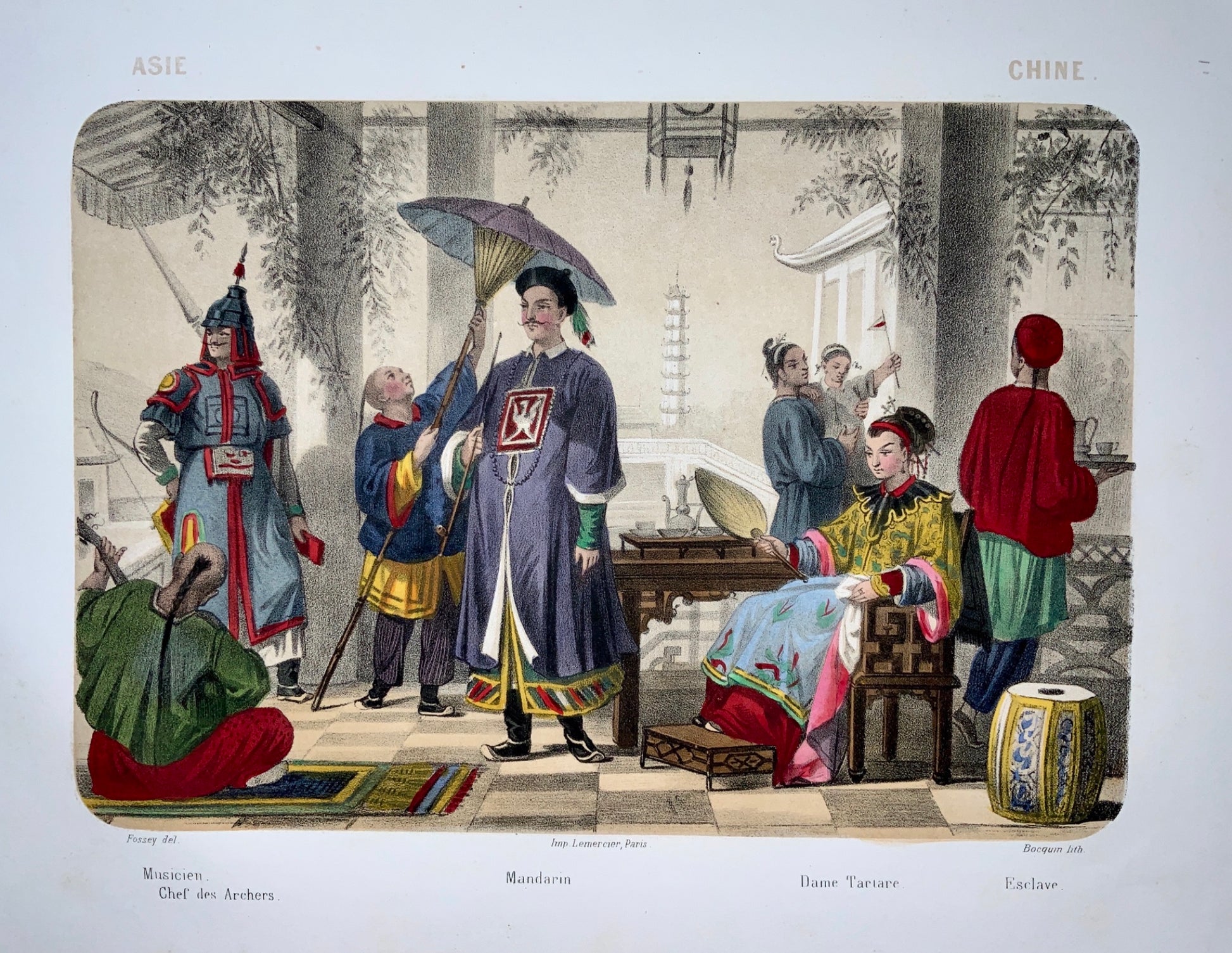 1860 c. Flossy, Bocquin; CHINESE - Ethnology - hand coloured - Travel