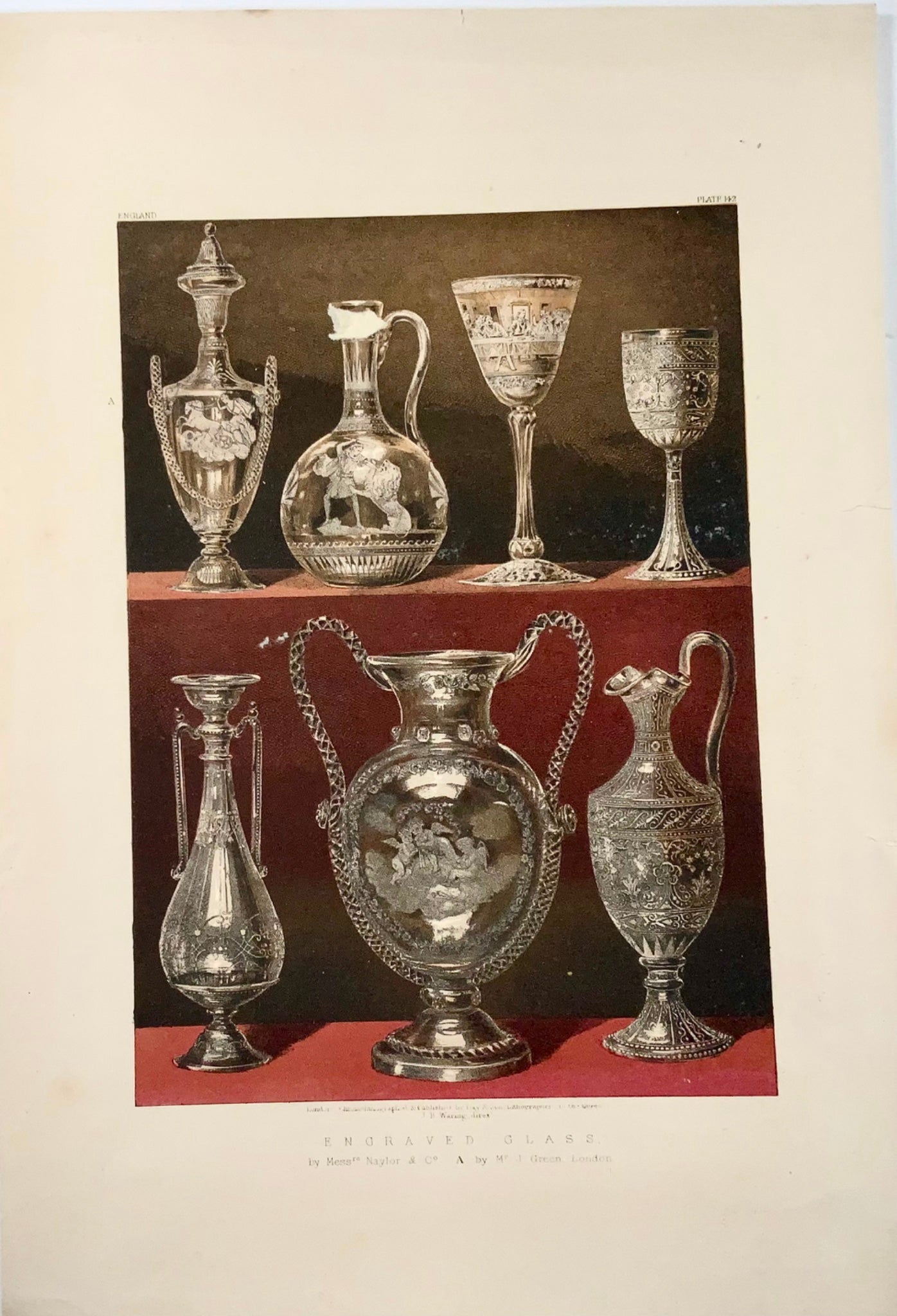 1862 Verre gravé, Waring, grand folio, chromolithographie, art