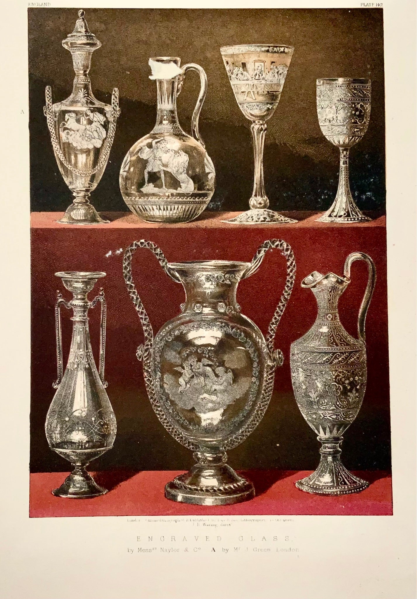 1862 Verre gravé, Waring, grand folio, chromolithographie, art