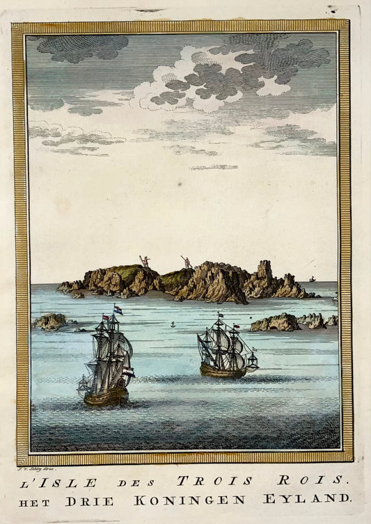 1750 J. Schley, Manawatawh, île des Trois Rois, Nouvelle-Zélande, carte, topographie étrangère