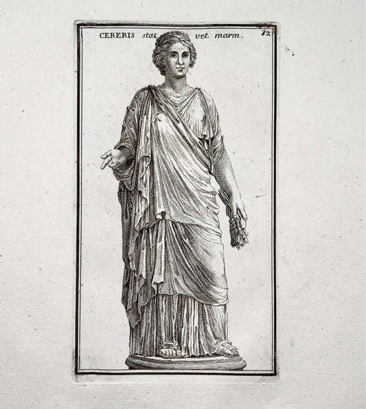 1779 Statue of Ceres, God of Agriculture, engraving, "Calcografia di Roma"
