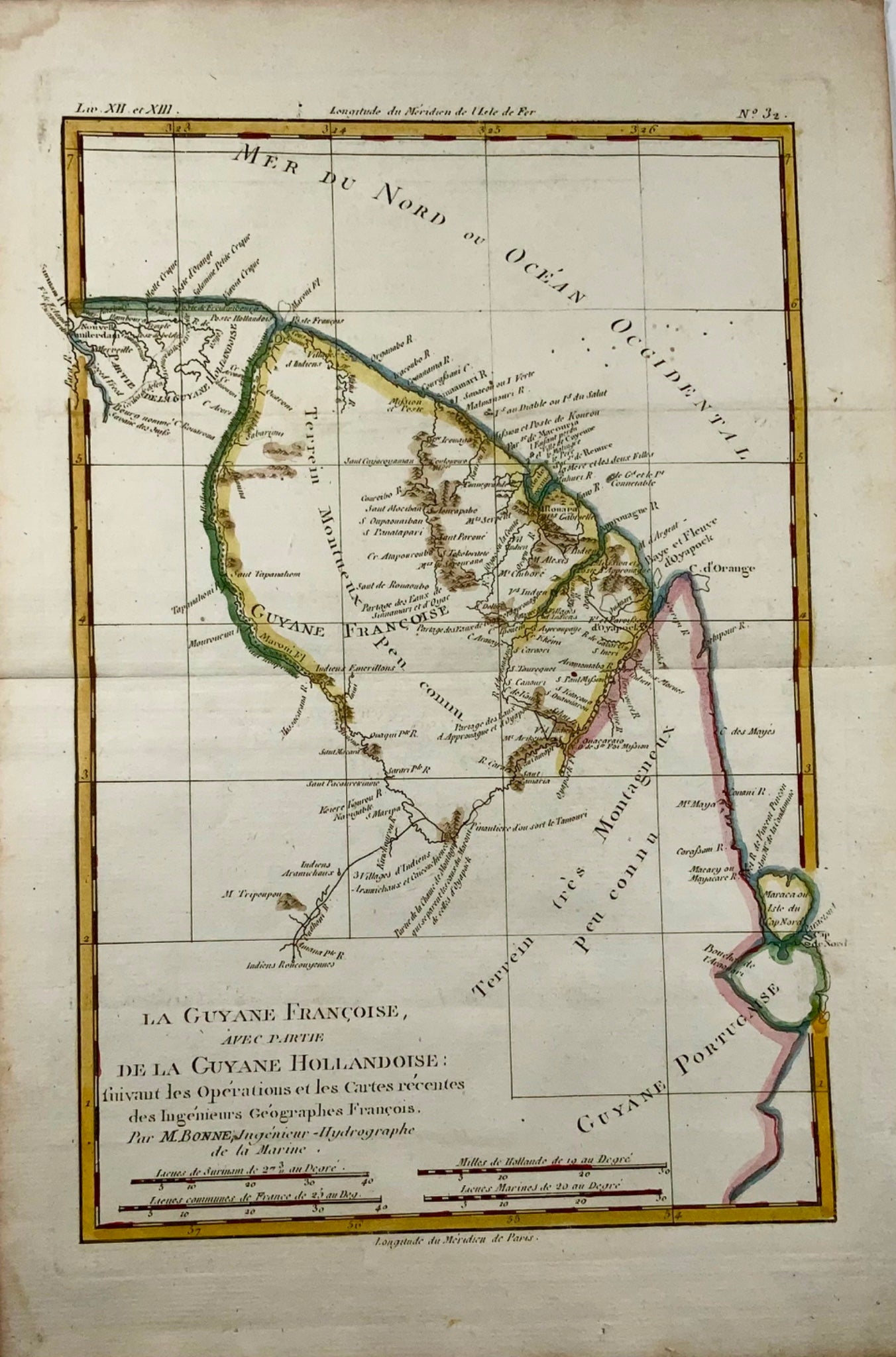 1780 Map of northeastern South America, depicting Guyana (Guyane), Bonne,