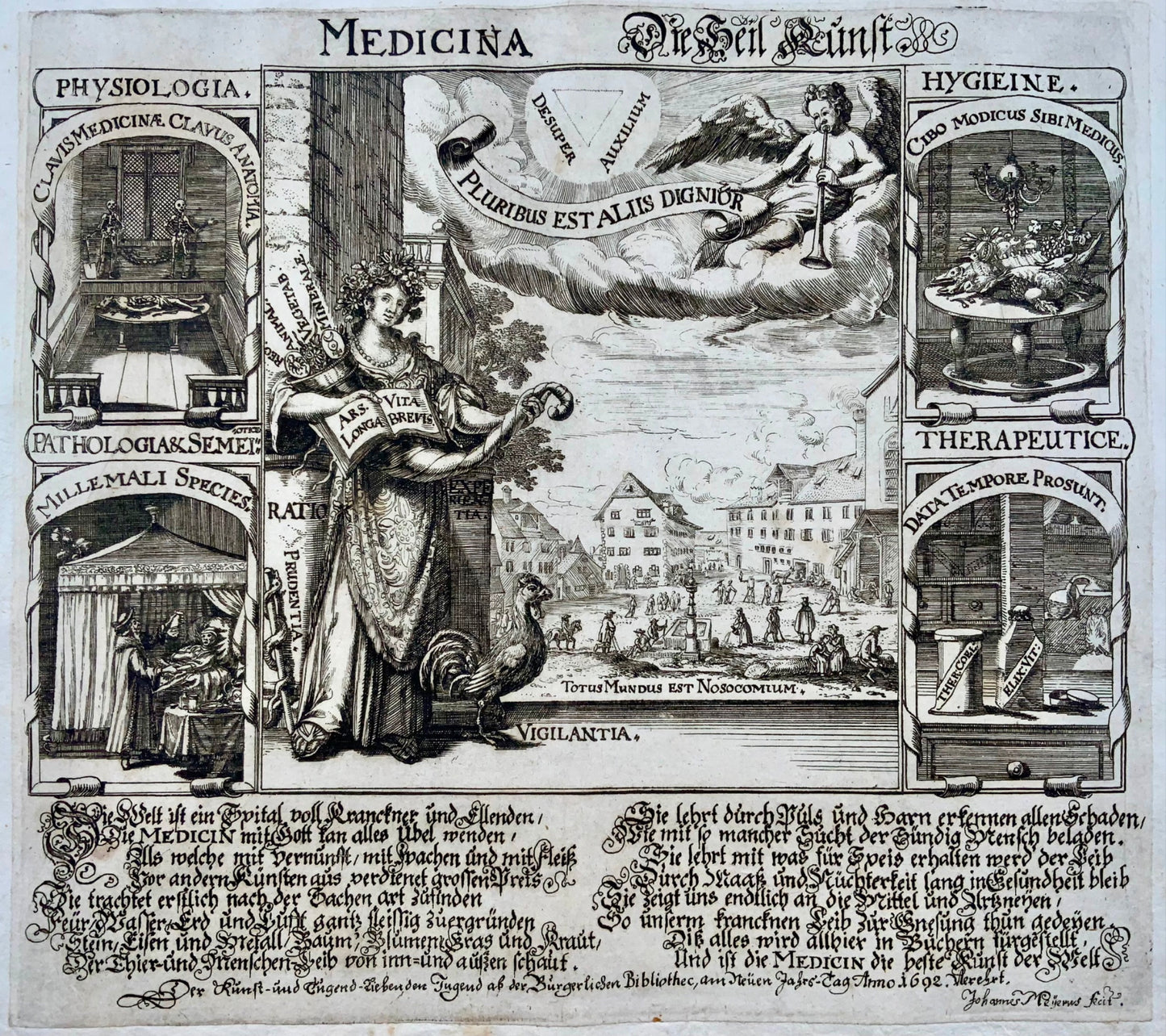 1710 Jean. Meyer, Broadside dédié à la médecine, 'Die Heil Kunst'