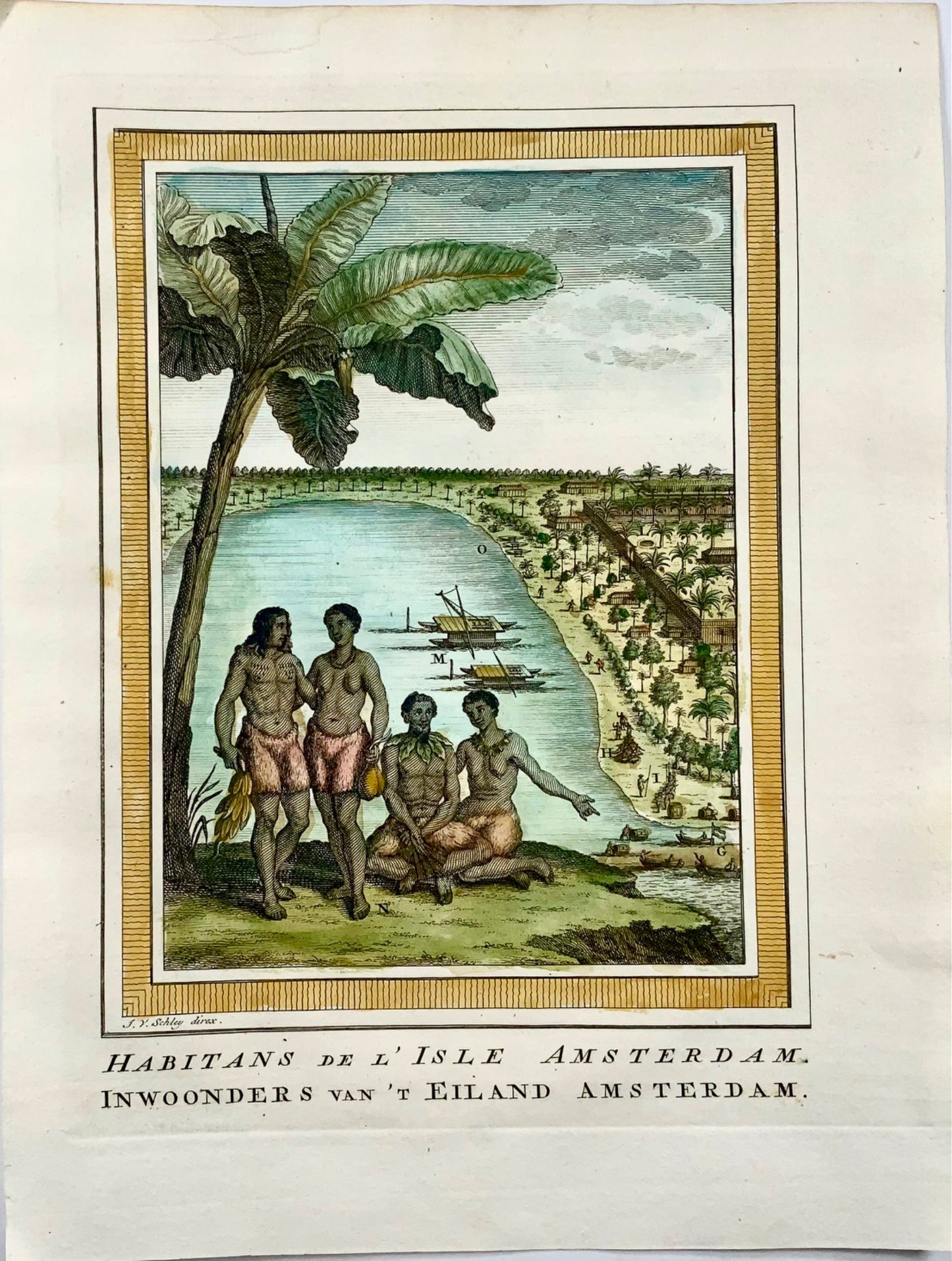 1749 J. Von Schley, Natives of New Amsterdam, Pacific Island, foreign topography