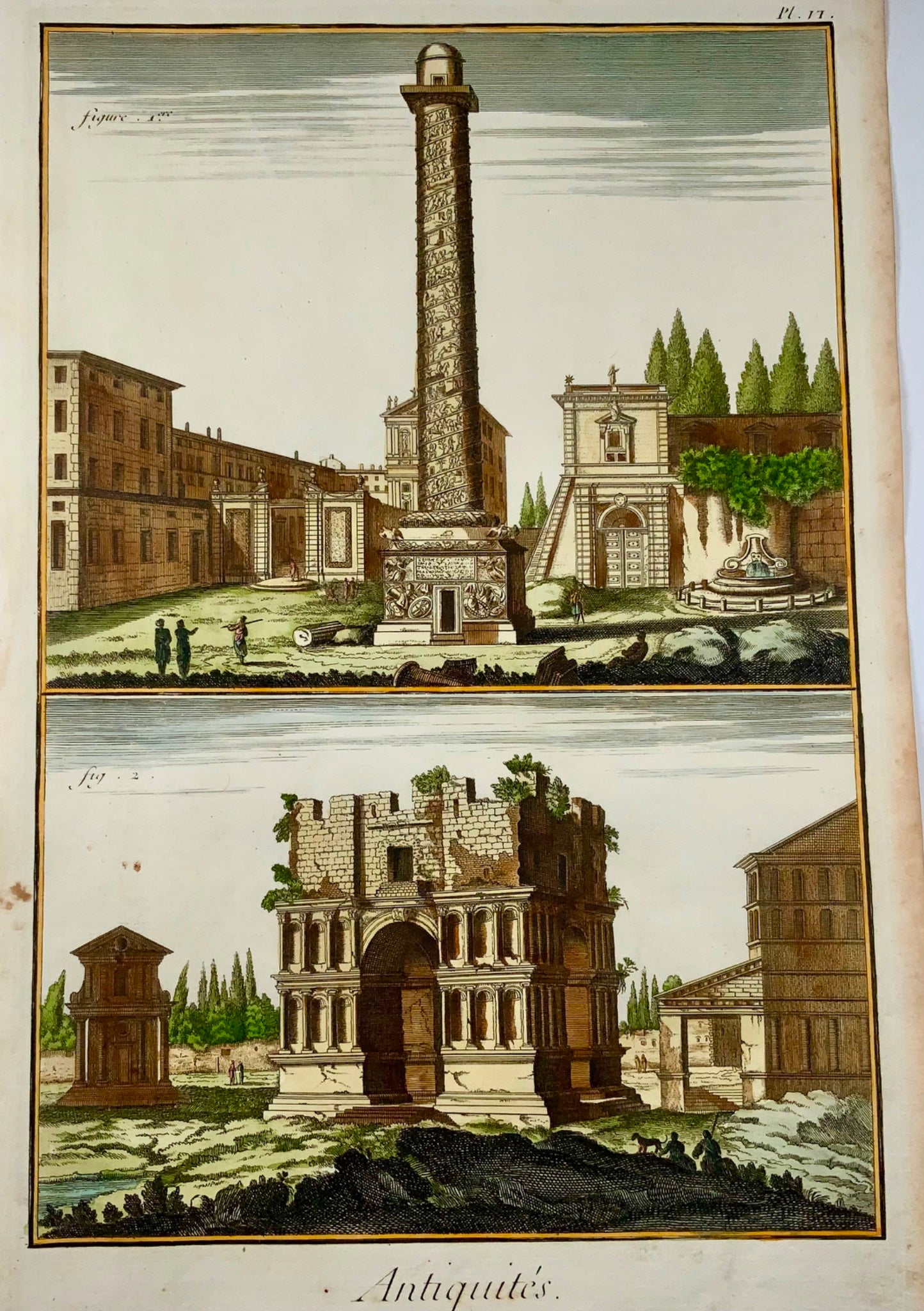 1777 Diderot, Italie : Rome, Colonne de Trajan et Arc de Janus, grand folio
