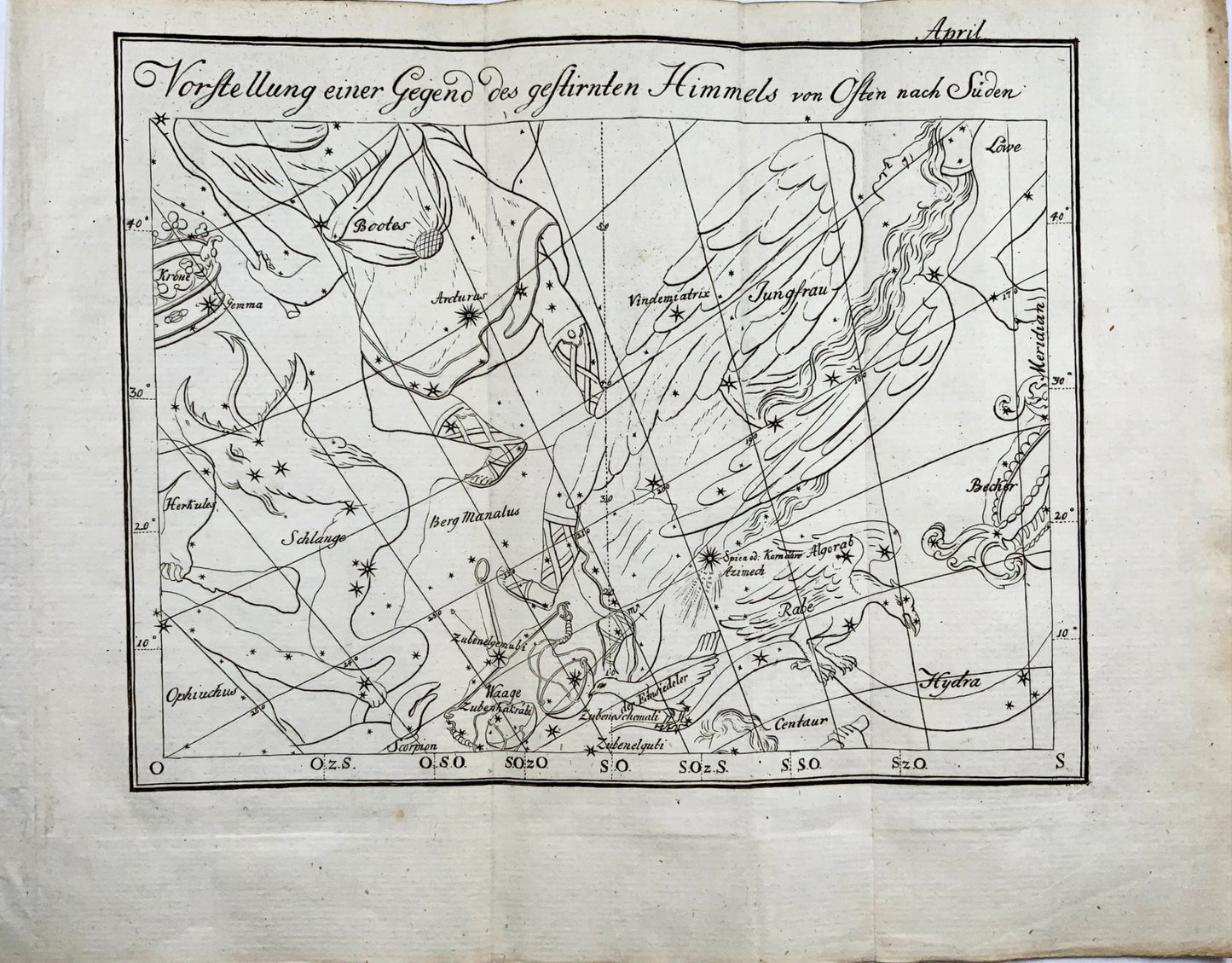 1777 Celestial Chart viewed in April, Joh. E. Bode, map
