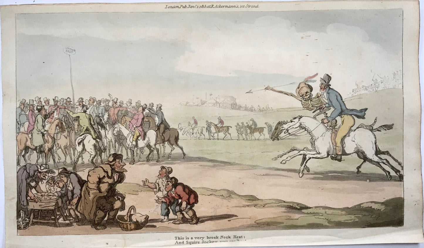 1814 Horse Racing, Rowlandson, Dance of Death, caricature, aquatint